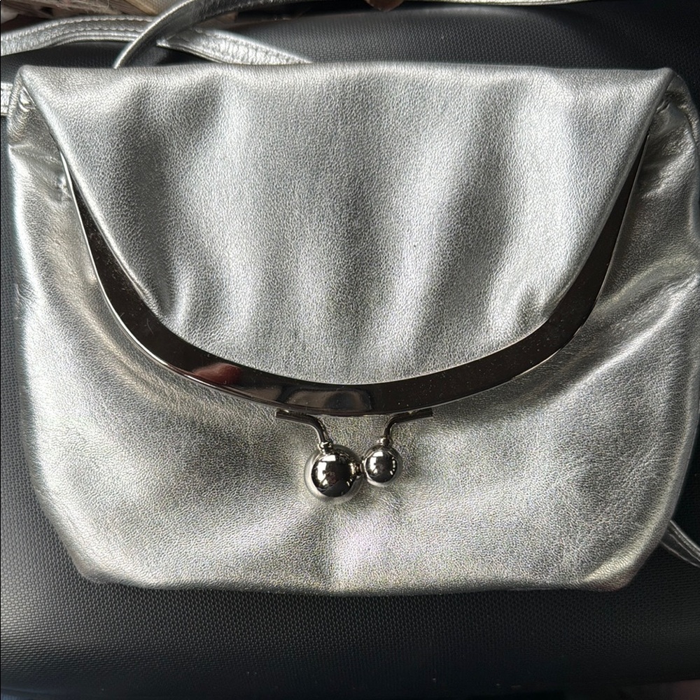 HOBO Metallic Silver Flap Crossbody Bag